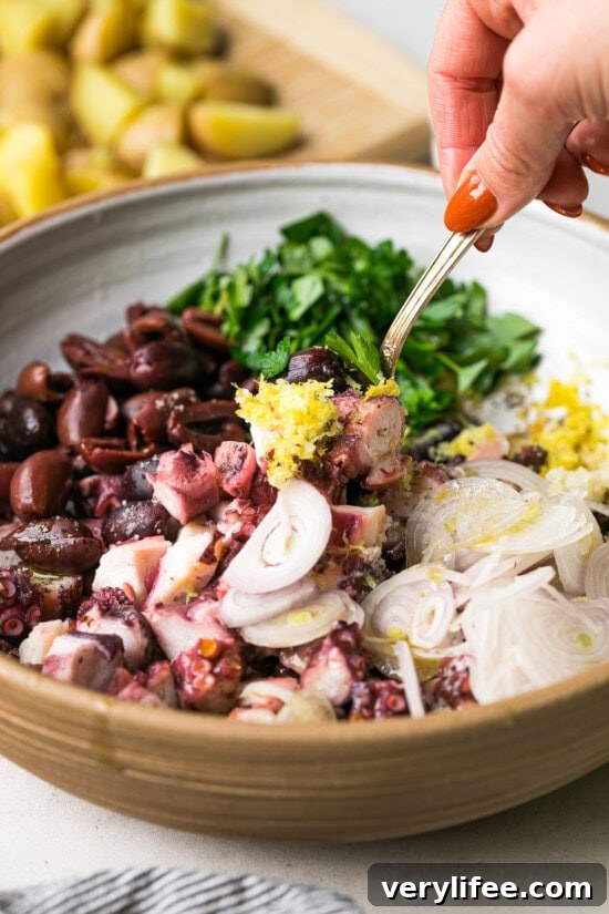 Zesty Mediterranean Octopus Salad with Lemon and Herbs 7 mix octopus with shallots and lemon