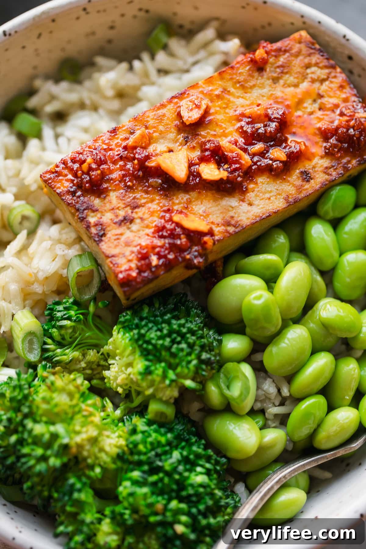 Crispy Pan-Seared Tofu Bowls with Ginger-Sesame Sauce 10 Chili Oil Seared Tofu