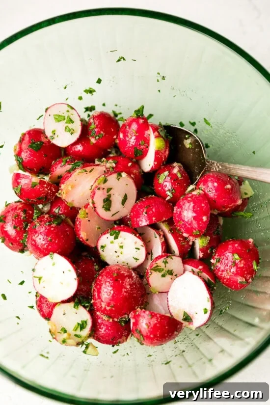 toss radishes in a bowl with oil and seasoning