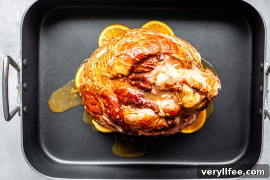 Honey-Glazed Spiral Ham Recipe 7 ham on baking dish