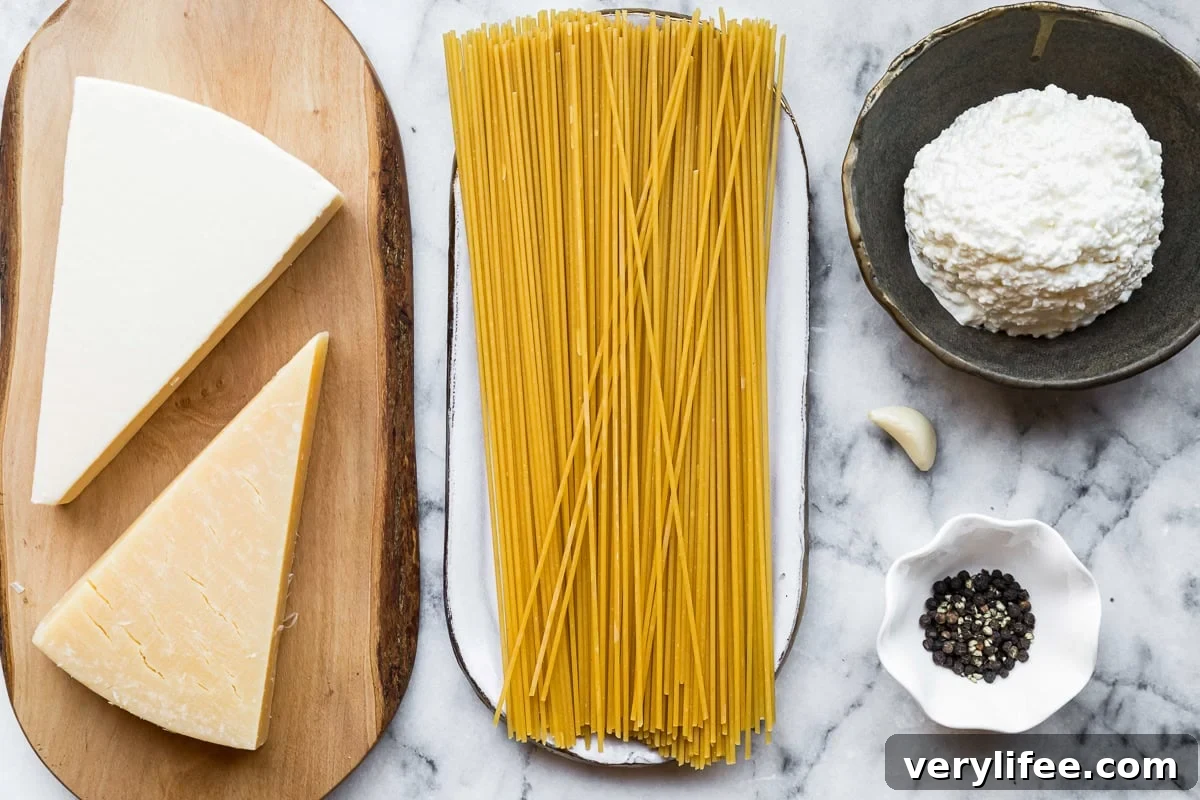 Cacio e Pepe Pasta with Cottage Cheese 5 Parmesan, spaghetti, cottage cheese, salt and pepper