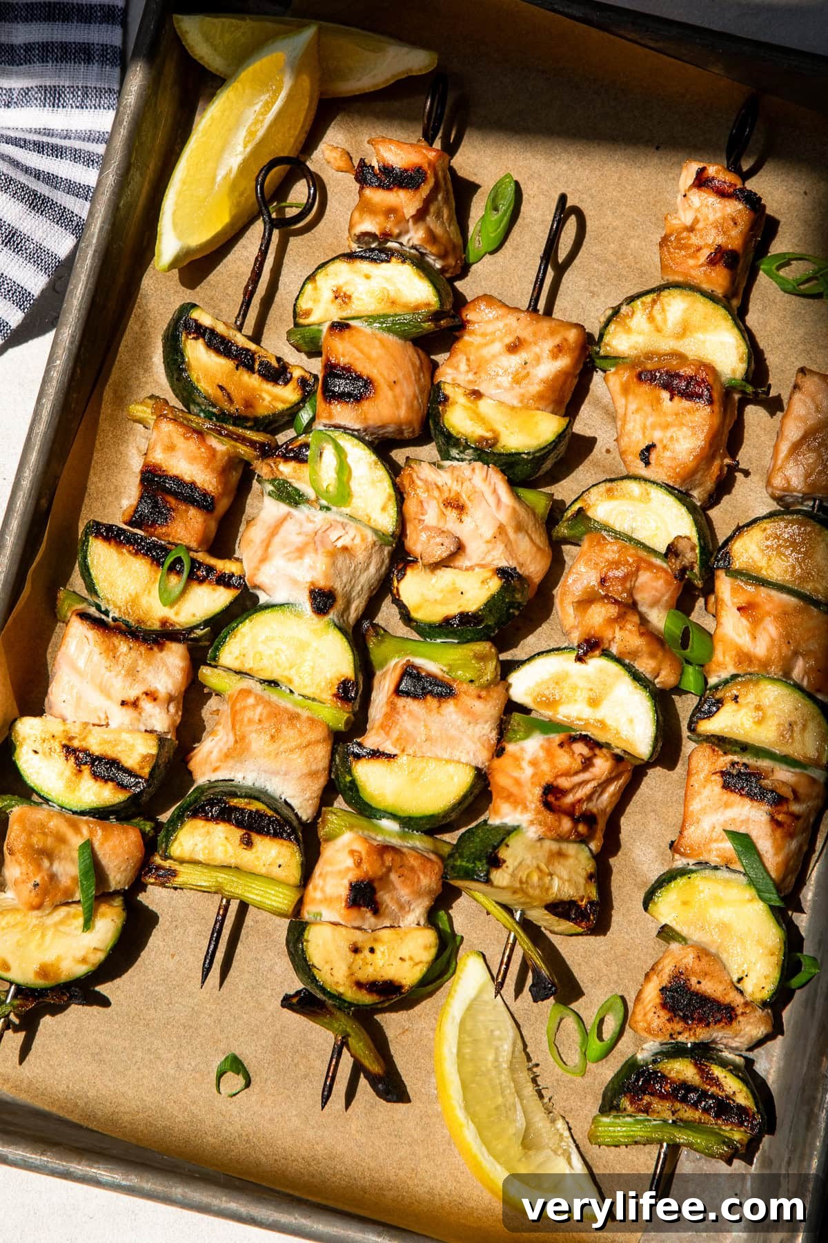 Grilled Miso-Glazed Salmon Skewers with Zucchini & Scallions 9 Miso Salmon Skewers