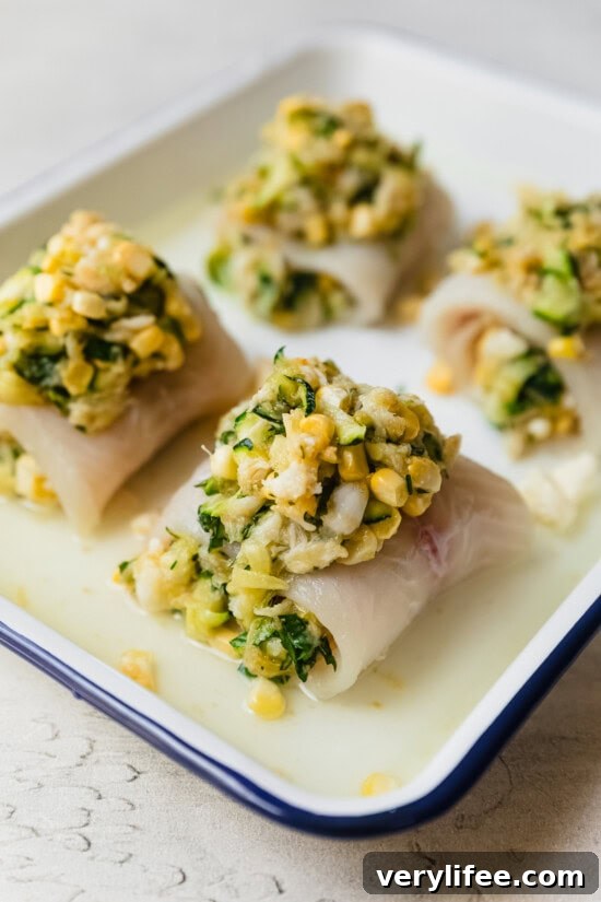 Stuffed fish with corn and crab