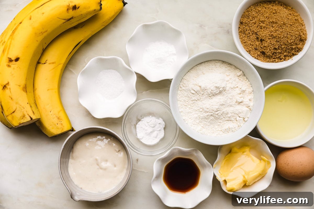 Ingredients for sourdough banana bread