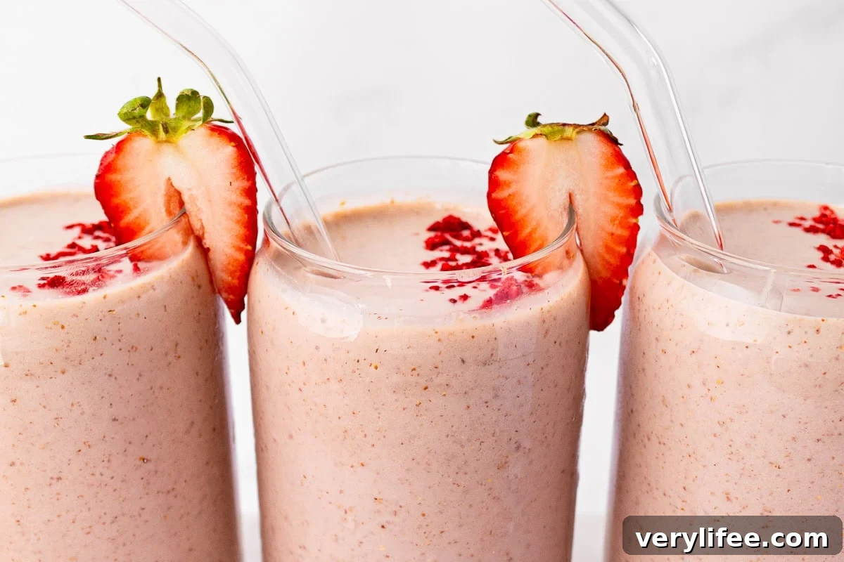 Strawberry Banana Smoothie with straw