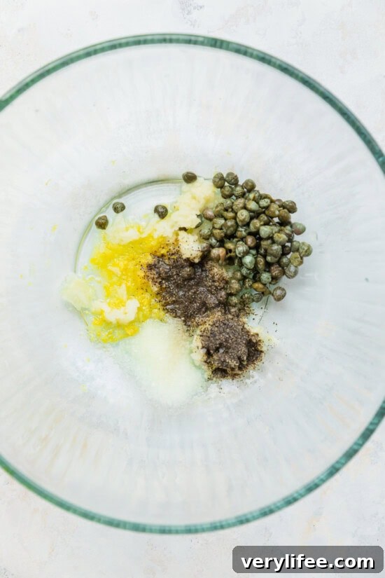 capers, lemon juice, lemon zest in a bowl