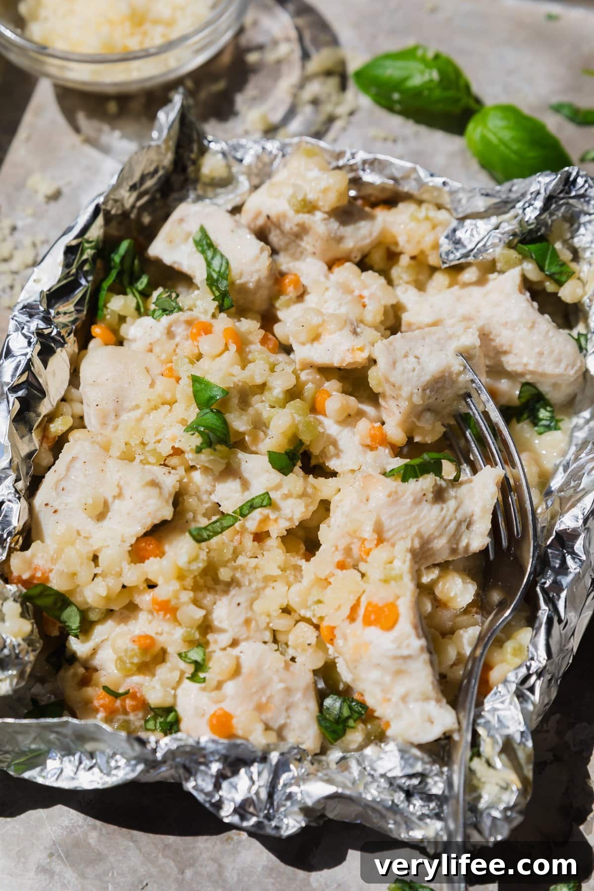 Foil Packet Chicken with Creamy Couscous 2 Garlic Parmesan Chicken Foil Packets with Couscous in foil