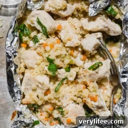Foil Packet Chicken with Creamy Couscous 7 Garlic Parmesan Chicken Foil Packets with Couscous in foil