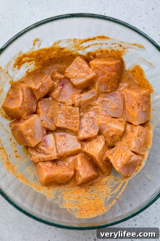 Grilled Swordfish Kabobs with Thai Red Curry Marinade 6 marinate the swordfish cubes
