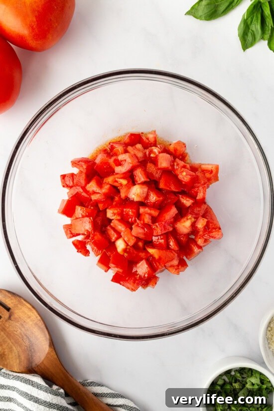 Fresh Tomato Pasta Recipe with Garlic and Basil 6 Tomatoes in a bowl