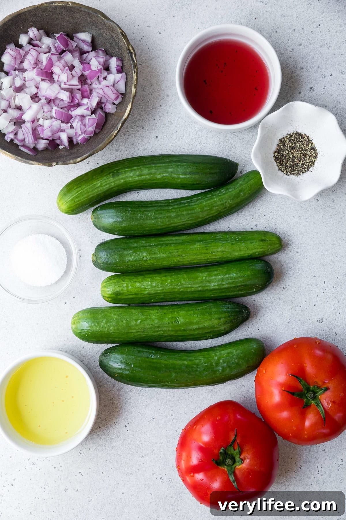 Cucumber and Tomato Salad Recipe with Fresh Basil 5 Cucumber Tomato Salad ingredients