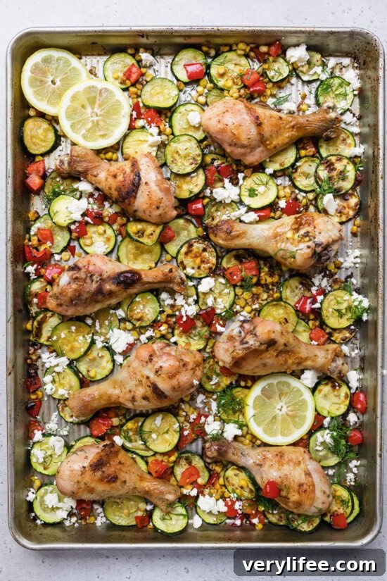 Sheet-Pan Chicken Drumsticks with Zucchini and Corn Recipe 9 Sheet Pan Chicken Drumsticks with Zucchini, Bell Peppers and Corn