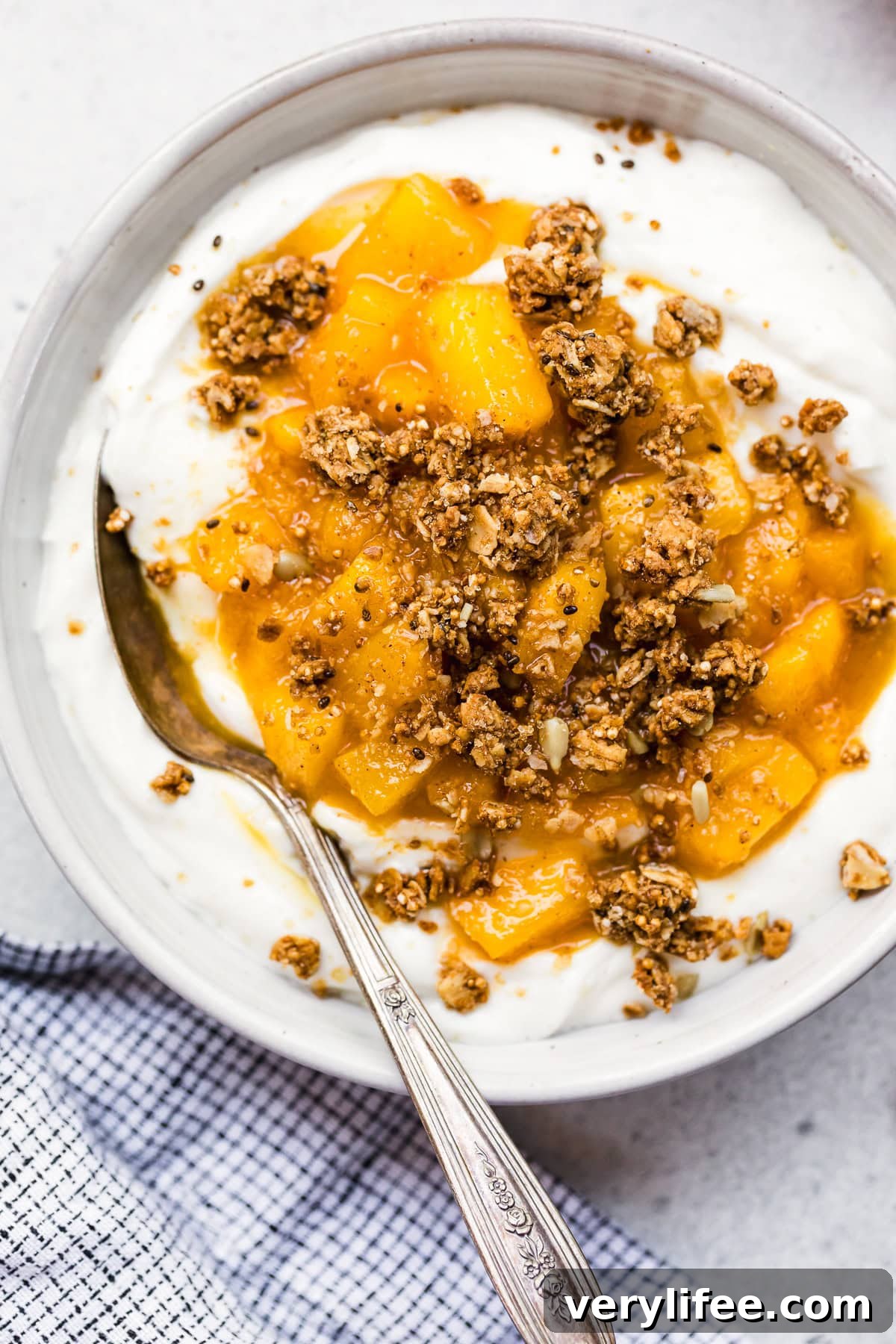 Warm Peach Crisp Yogurt Bowl
