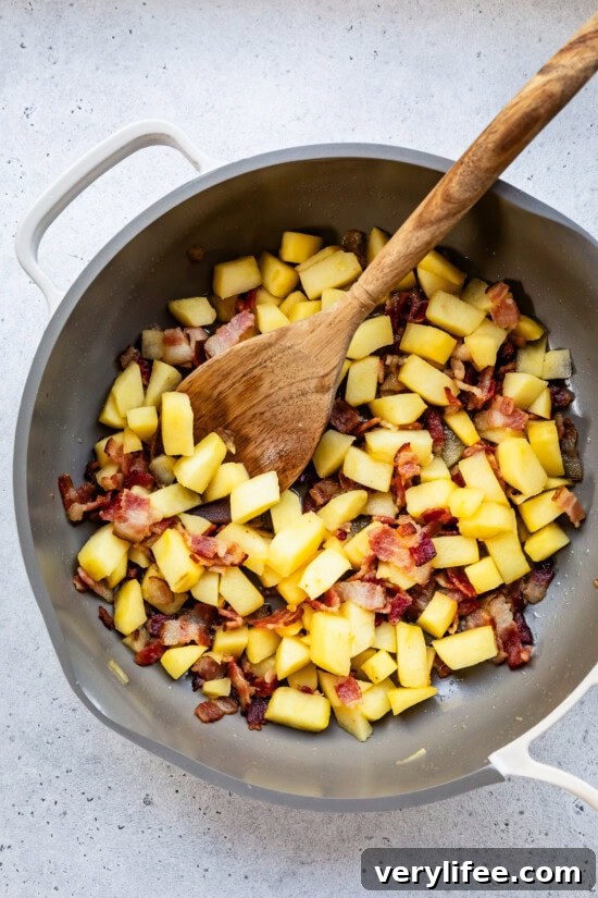 Crispy Apple and Bacon Puff Pastry Bites 7 Saute the apples and bacon