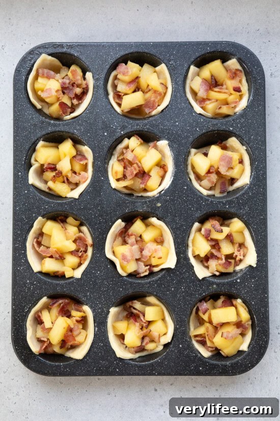 Crispy Apple and Bacon Puff Pastry Bites 9 Fill the cups