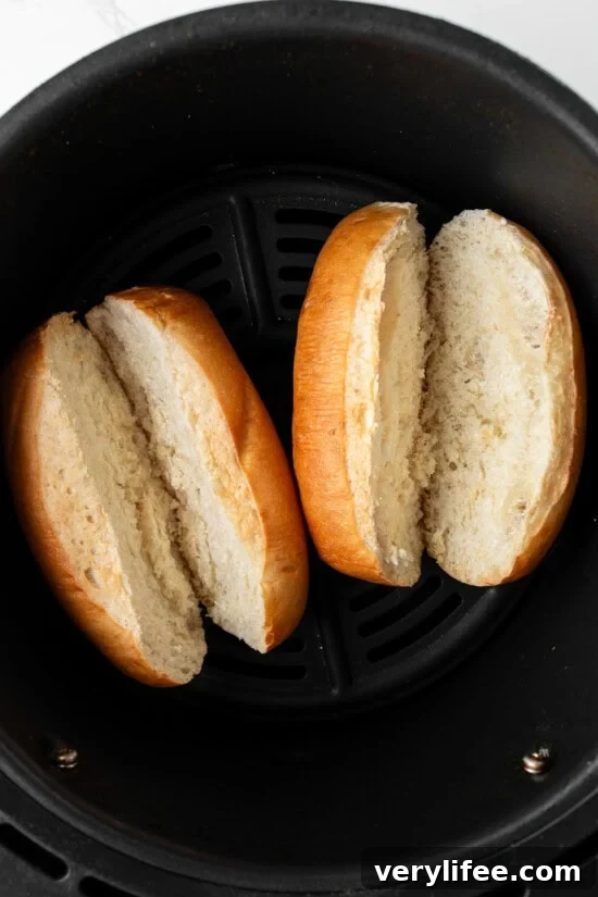 Crispy Air Fryer Meatball Subs with Melty Cheese 8 toast the rolls
