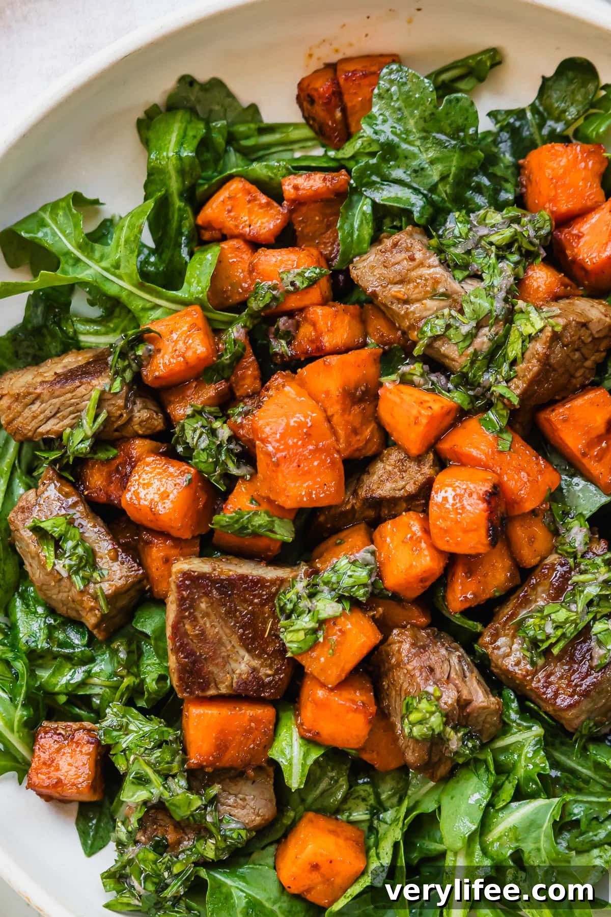 Fall Steak Salad with Sweet Potatoes and Chimichurri