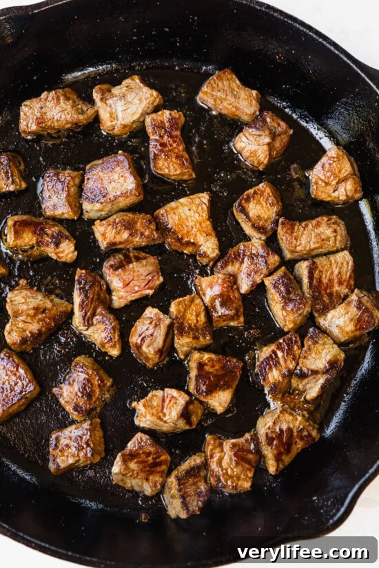 Cook the steak bites.