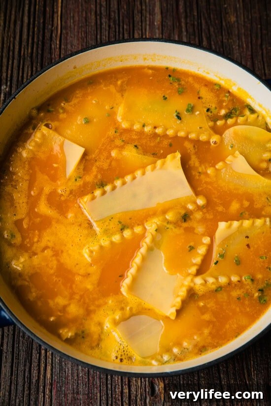 Creamy Pumpkin Lasagna Skillet 8 Add the broken lasagna noodles