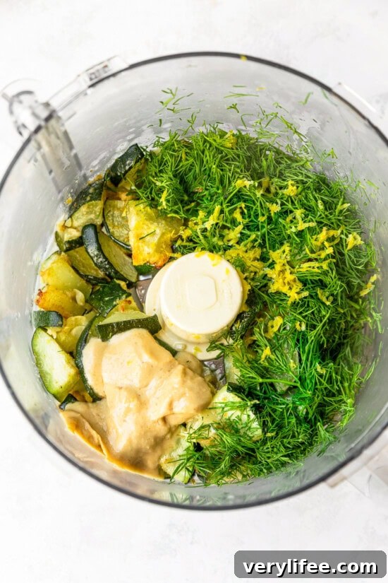 Food processor with zucchini and tahini