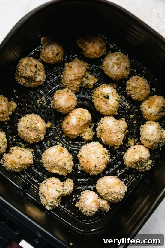 Air Fryer Mushrooms in basket