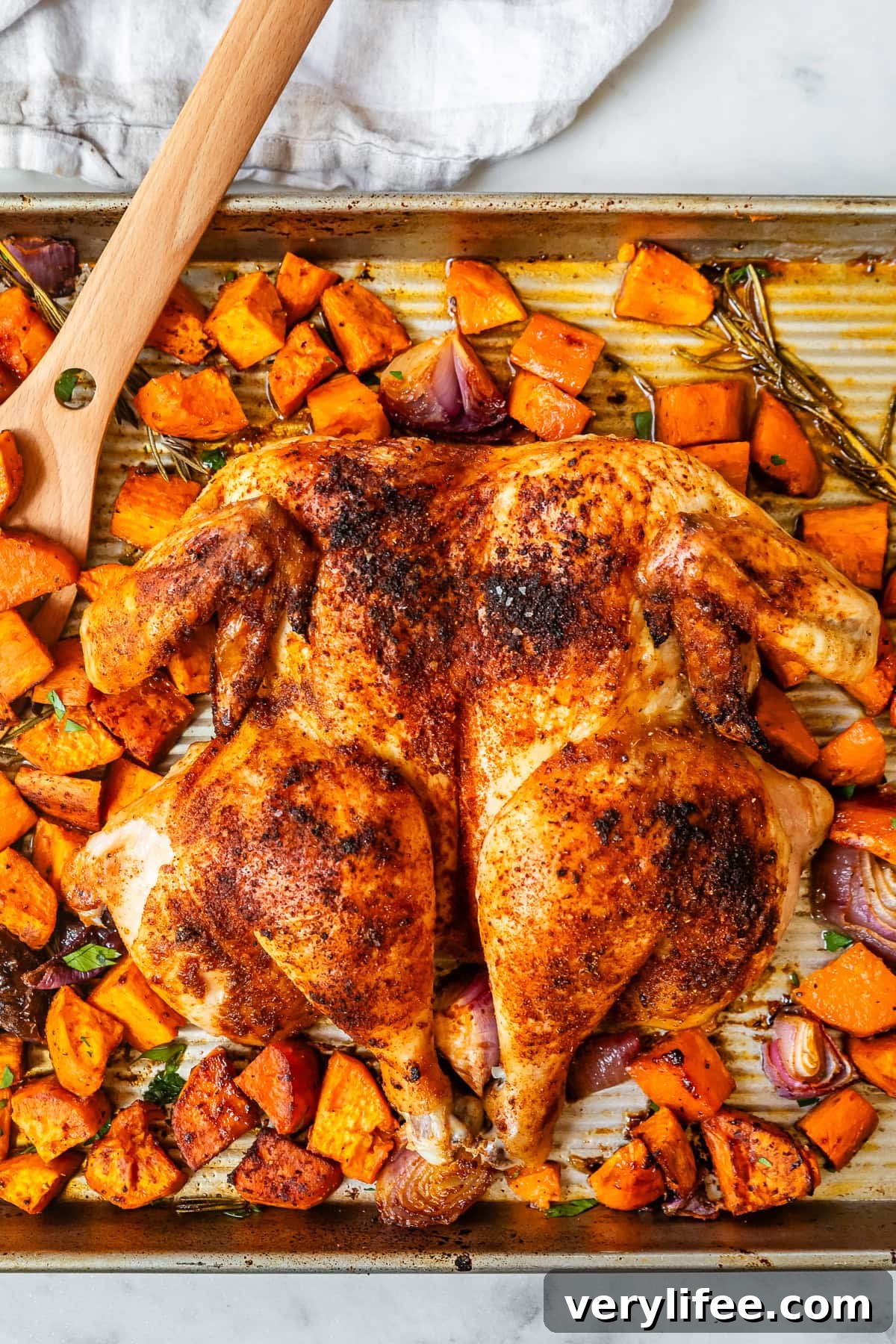 Sheet Pan Spatchcock Chicken with Sweet Potatoes