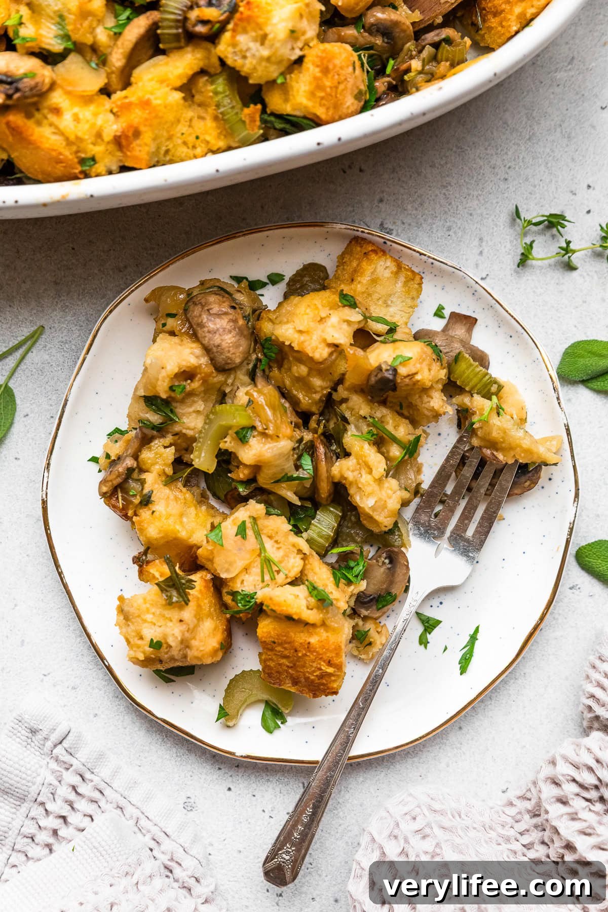 Sourdough Stuffing on a plate
