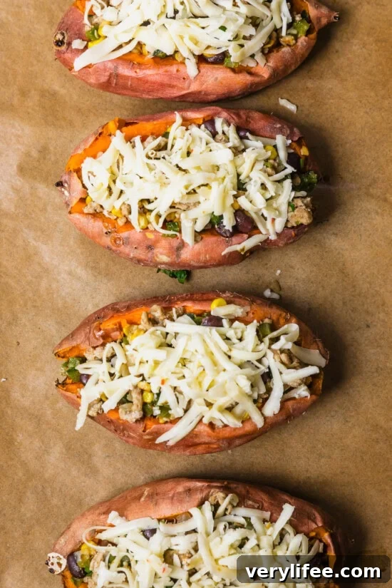 Southwest Stuffed Sweet Potatoes with Black Beans and Corn 9 Add cheese and melt