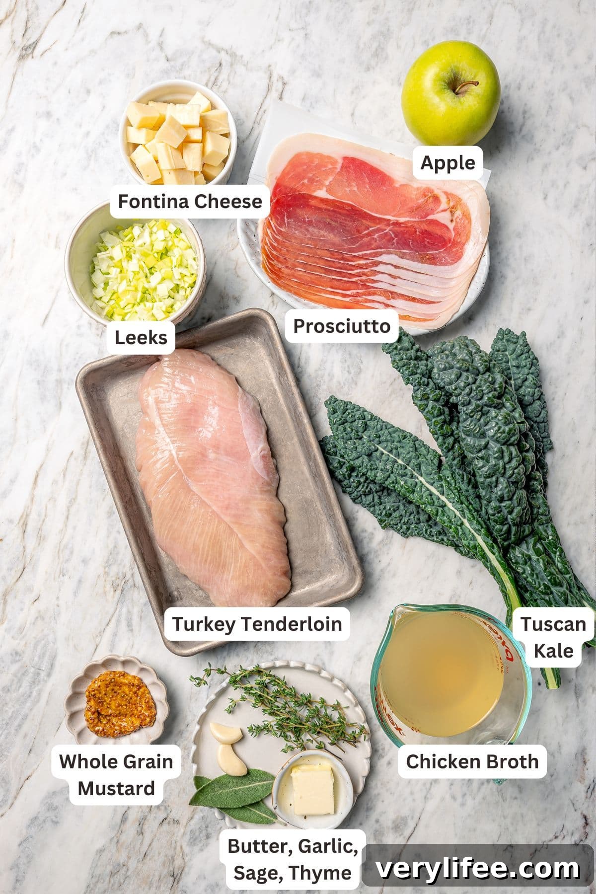 Prosciutto-Wrapped Turkey Tenderloin Stuffed with Apples, Kale 3 Ingredients for prosciutto-wrapped stuffed turkey tenderloin recipe.