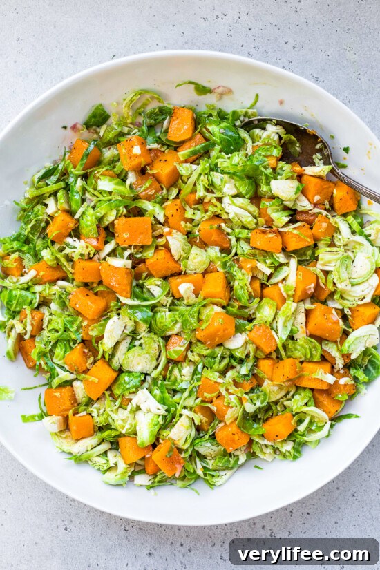 Butternut Squash & Brussels Sprout Salad with Pears, Maple Dijon 8 Add the butternut squash