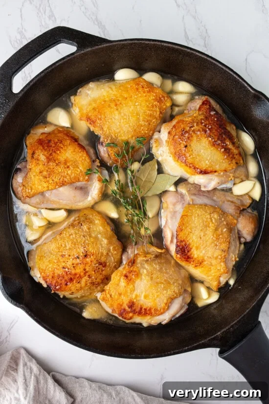Add the garlic, wine, broth and herbs and bake