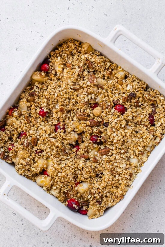 Cranberry Pear Crisp ready to bake