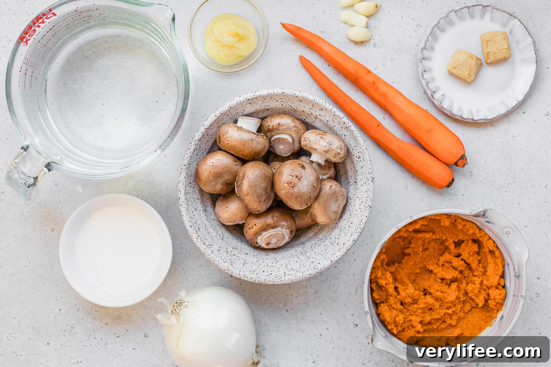 Creamy Pumpkin Ginger Coconut Soup — Dairy-Free 4 Ingredients for Healing Pumpkin Ginger Coconut Soup — canned pumpkin, carrots, onions, mushrooms, ginger, garlic, and coconut milk