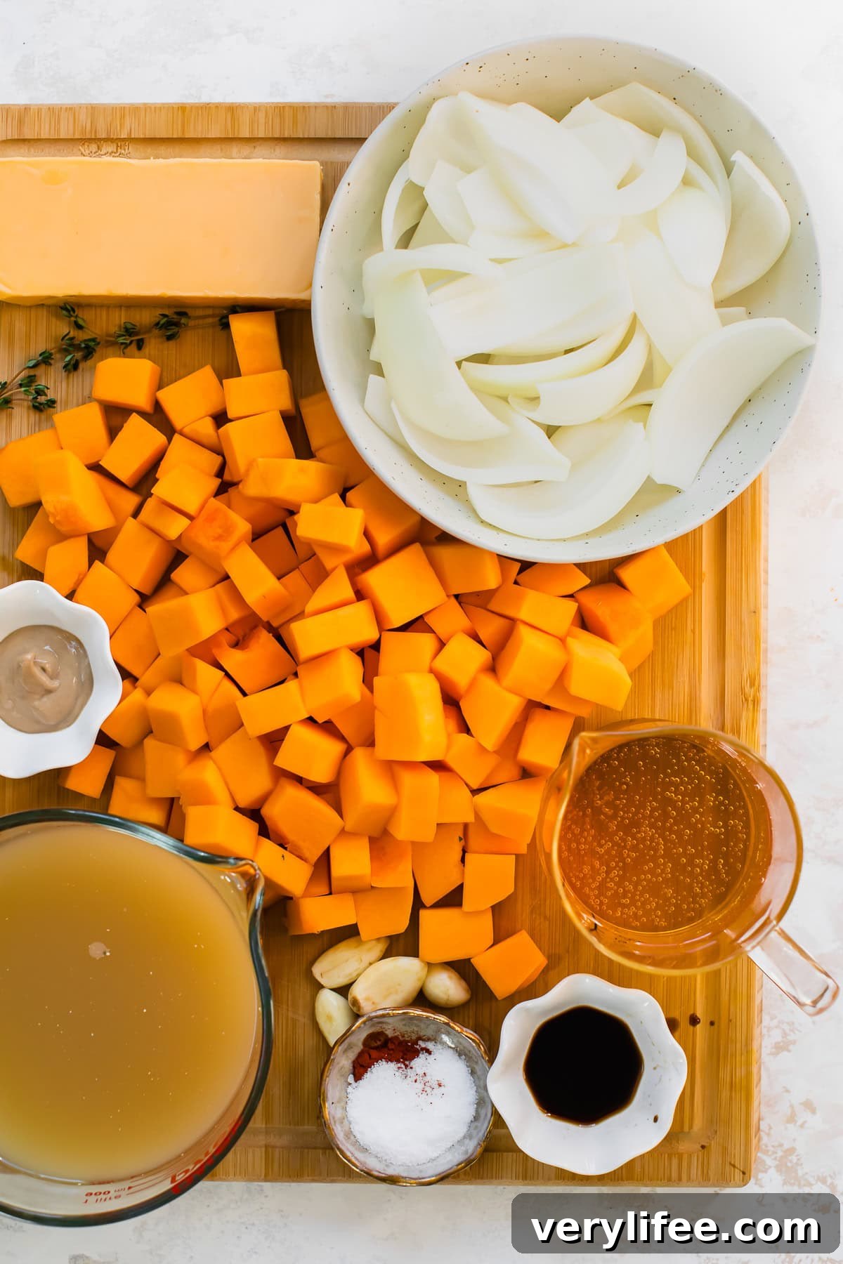 Butternut Squash and soup ingredients