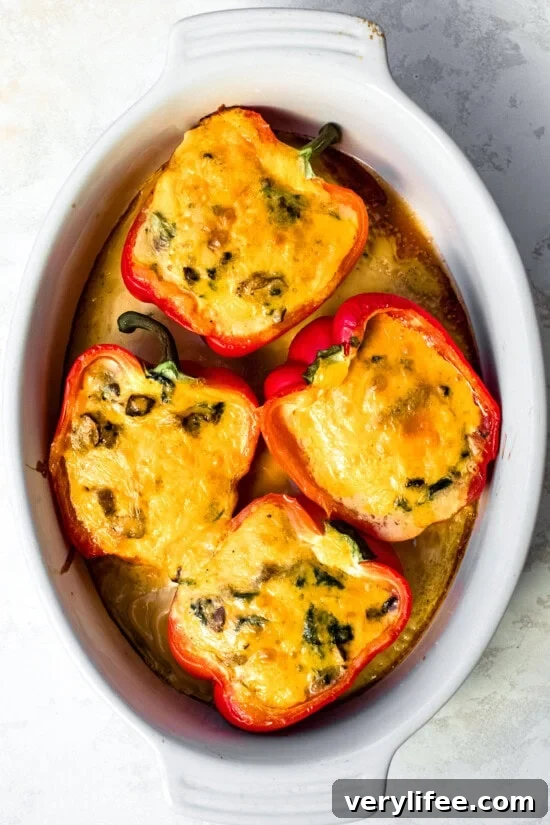 Egg and Cheese Breakfast Stuffed Peppers Recipe 9 Bake until the eggs are set and cooked through
