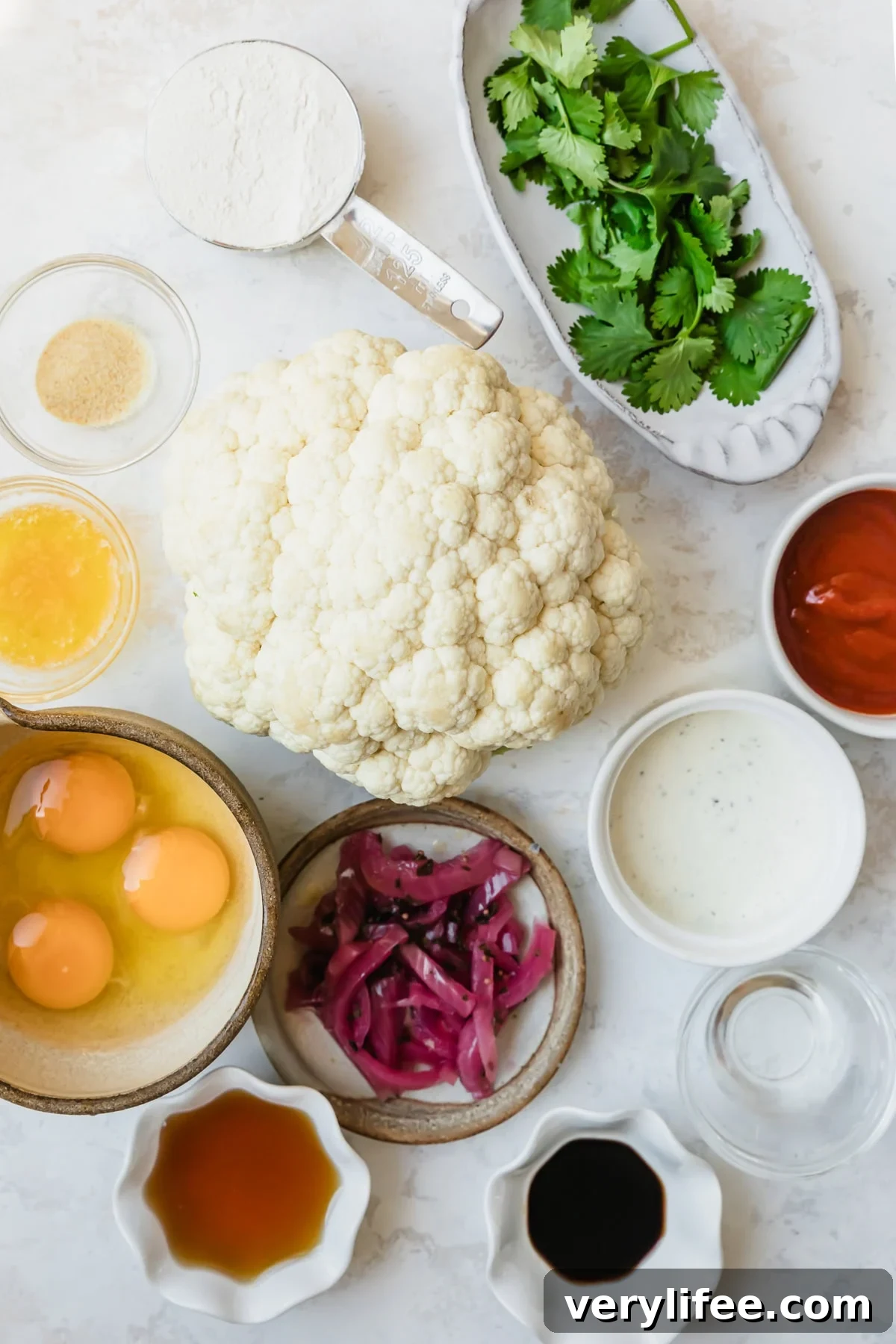 Ingredients for Honey Sriracha Cauliflower Wings