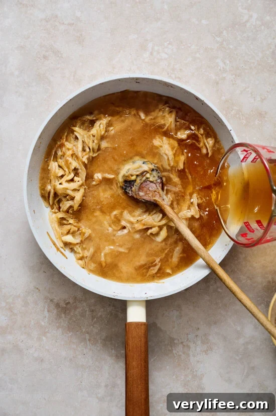 Add broth and onion soup mix