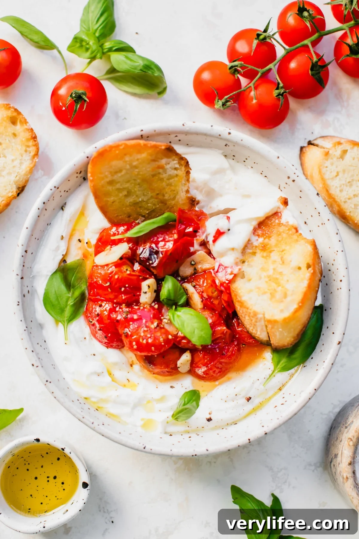 Creamy Whipped Ricotta Caprese Dip with Cherry Tomatoes 9 Whipped Ricotta Caprese Dip
