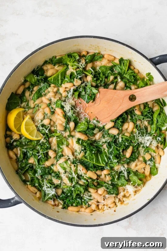 Kale and Spinach Beans Recipe: Hearty Greens Bowl 9 finish beans and greens with parmesan and cheese
