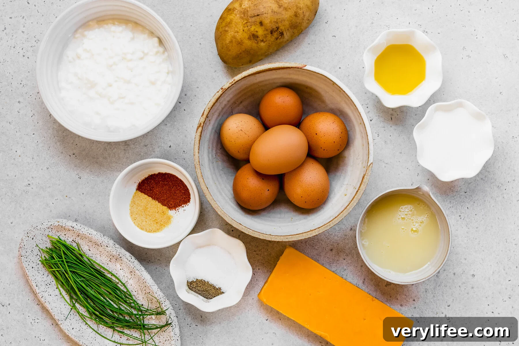 Ingredients to make Potato Cheddar Chive Bake (Starbucks)