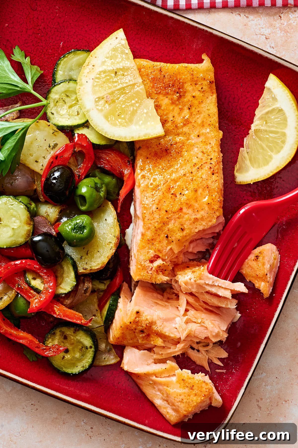 Mediterranean Salmon and vegetables on a plate