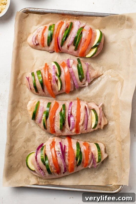 Hasselback Chicken filled with zucchini and tomato