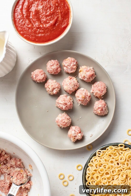 SpaghettiOs with Homemade Meatballs Recipe 7 form into tiny turkey meatballs