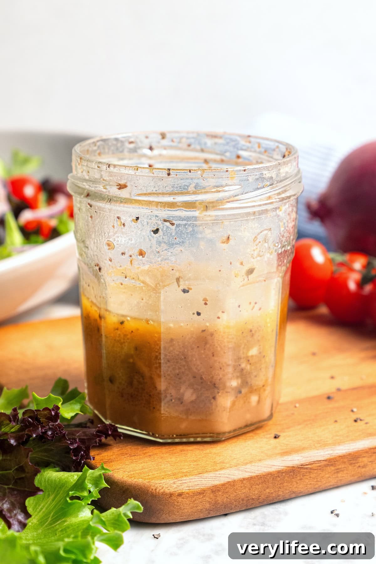 Classic Greek Salad Dressing Recipe with Olive Oil and Herbs 8 Jar of Greek salad dressing.