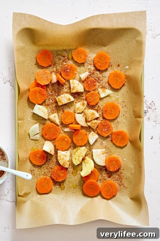 Creamy Roasted Carrot Hummus with Tahini 5 roast carrots on a sheet pan