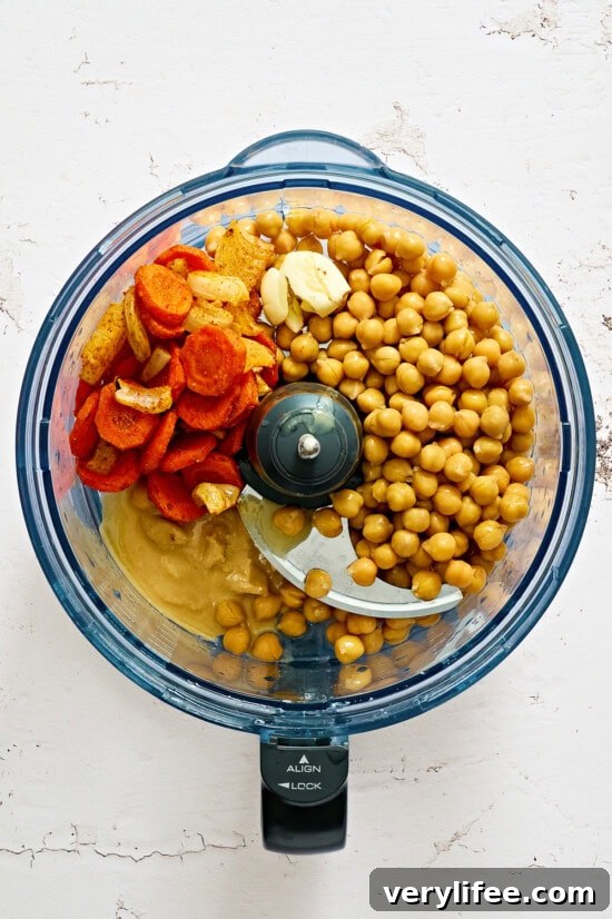 Creamy Roasted Carrot Hummus with Tahini 7 Roasted Carrot Hummus in food processor