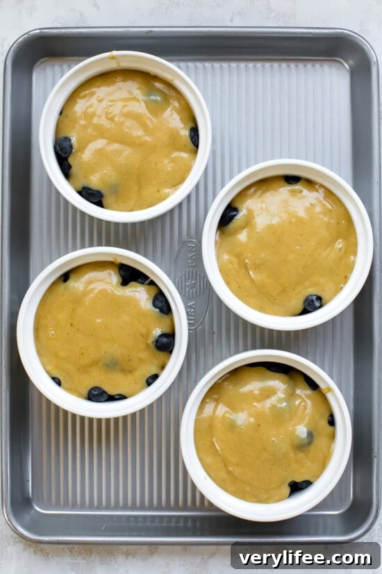 Blueberry Upside Down Cake Recipe with Lemon Glaze 7 Cakes in ramekins
