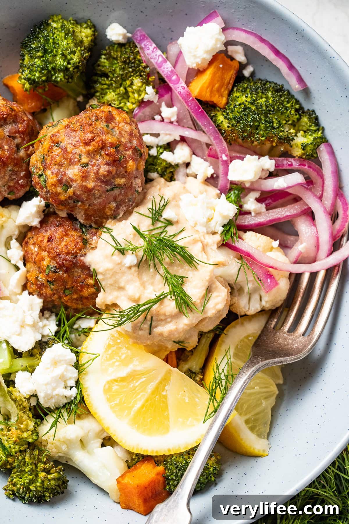 Sheet Pan Mediterranean Meatball Bowls with Hummus 11 Sheet Pan Mediterranean Meatball Bowls with Pickled Red Onion