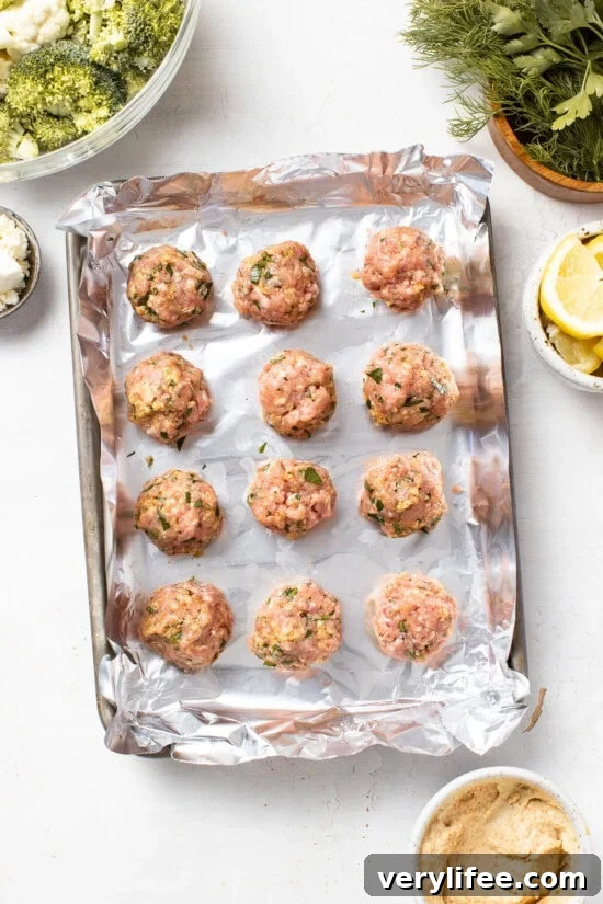 Sheet Pan Mediterranean Meatball Bowls with Hummus 6 bake meatballs