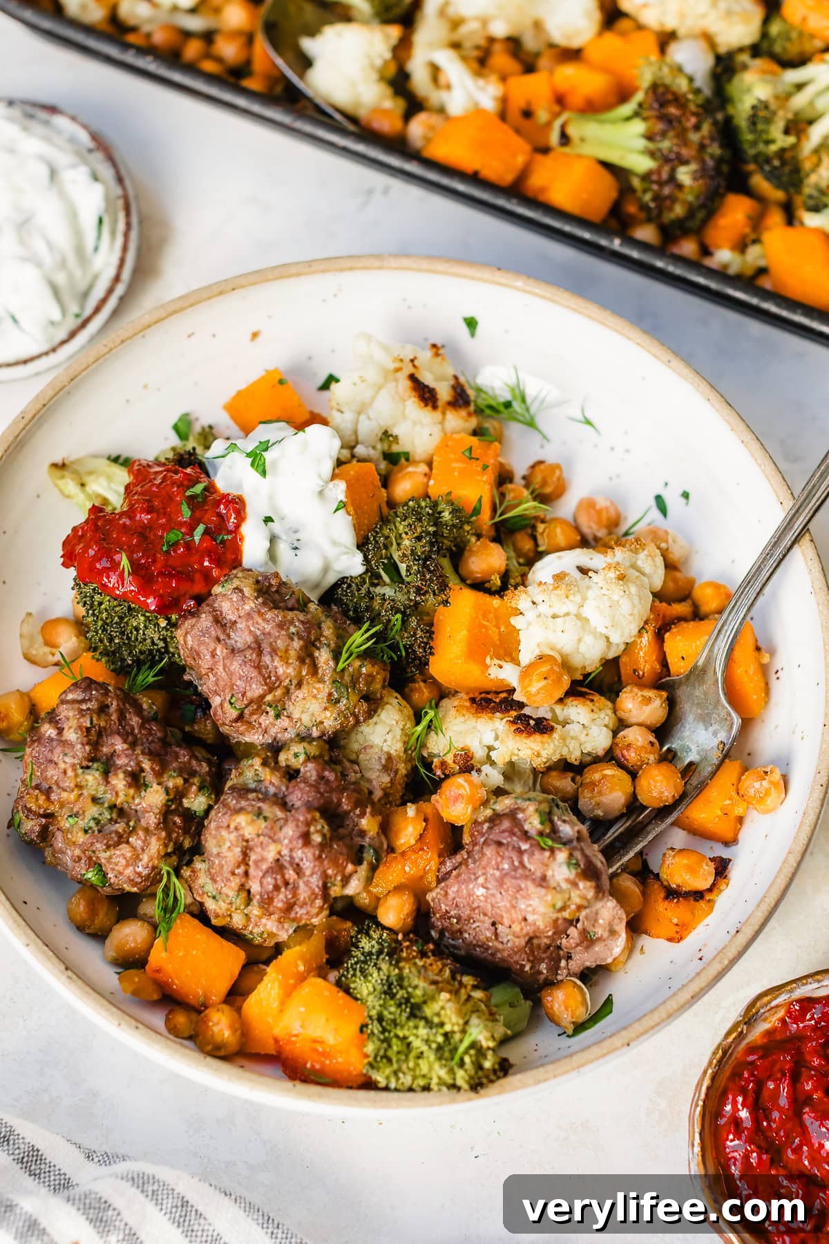 Sheet Pan Meatballs with Chickpeas, Cauliflower and Butternut 9 Sheet Pan Mediterranean Meatballs with Chickpeas Cauliflower and Butternut